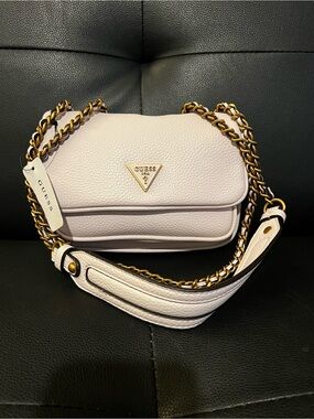 Guess Light Pink Pebbled Shoulder Bag with Gold Chain
